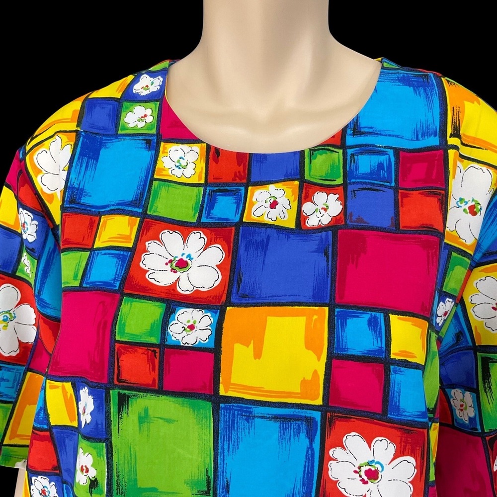 Jordan Top Women Size 20 Multicolor Short Sleeve Blouse Colorful Office VTG - Picture 3 of 9
